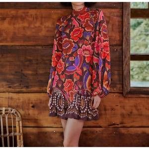 knee length dresses for ladies Bright Flora Brown Long Sleeve Mini Dress – The RiverLane main image 0